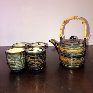 Tea Set. Blue/Tan. Like New